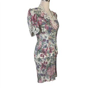 Scott McClintock Petite Size 6 Pink Cream Floral Brocade Dress Vintage 1990s